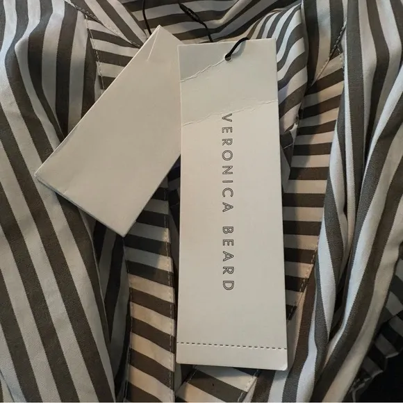 Veronica Beard Striped Asymmetric-Button Midi-Dress Green White Size 8 NWT