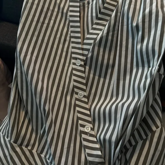 Veronica Beard Striped Asymmetric-Button Midi-Dress Green White Size 8 NWT