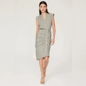 Veronica Beard Striped Asymmetric-Button Midi-Dress Green White Size 8 NWT