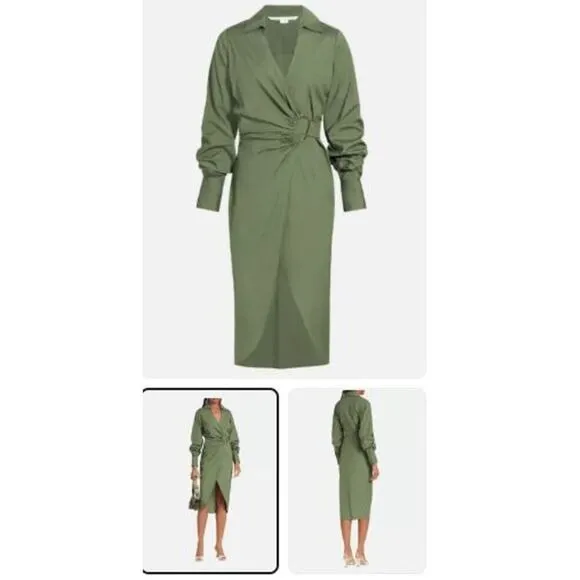 Veronica Beard Women's Afton Dress Midi Long Sleeve Dress 0 NWT 498 Green