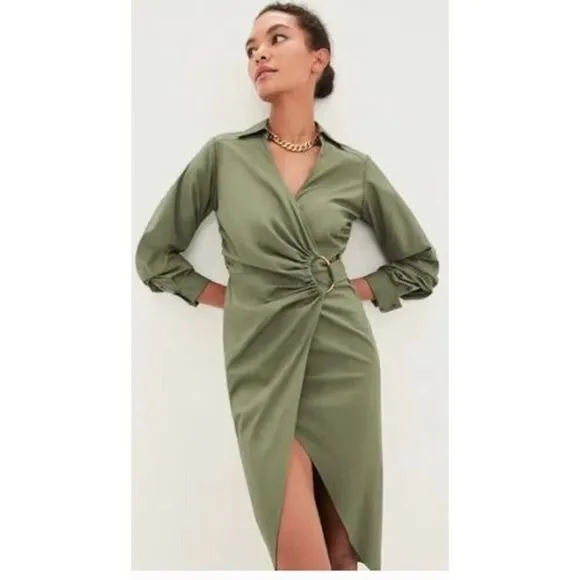 Veronica Beard Women's Afton Dress Midi Long Sleeve Dress 0 NWT 498 Green