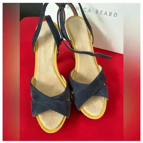 Veronica Beard Women's Blue Slingback Sandals Size 8 Crisscross Ankle Strap