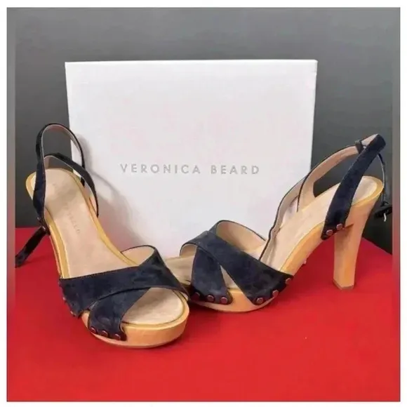 Veronica Beard Women's Blue Slingback Sandals Size 8 Crisscross Ankle Strap