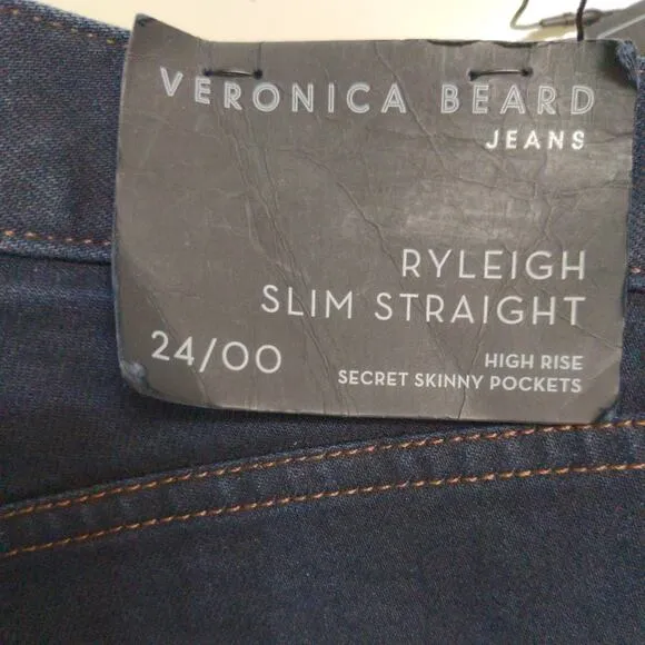Veronica Beard Womens Ryleigh Straight Leg Jeans Blue Dark Wash High Rise 00 New