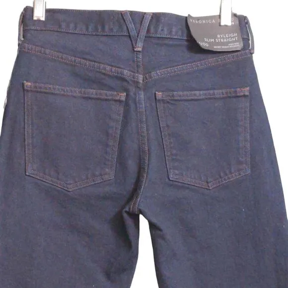 Veronica Beard Womens Ryleigh Straight Leg Jeans Blue Dark Wash High Rise 00 New