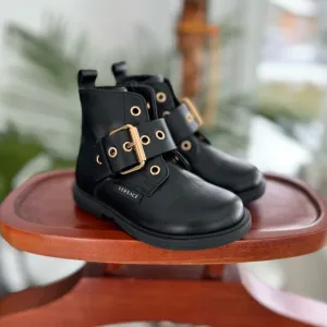 VERSACE Baby Girls Golden Buckle Boots in Black - size EUR22/US6