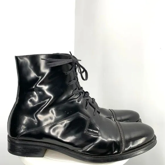 VERSACE ankle boots loafers patent leather black lace up 45 eur or 11 11.5 usa