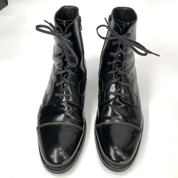 VERSACE ankle boots loafers patent leather black lace up 45 eur or 11 11.5 usa