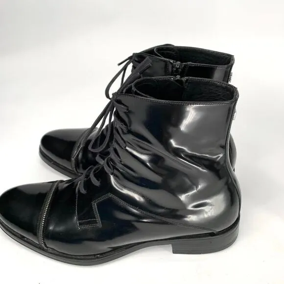 VERSACE ankle boots loafers patent leather black lace up 45 eur or 11 11.5 usa