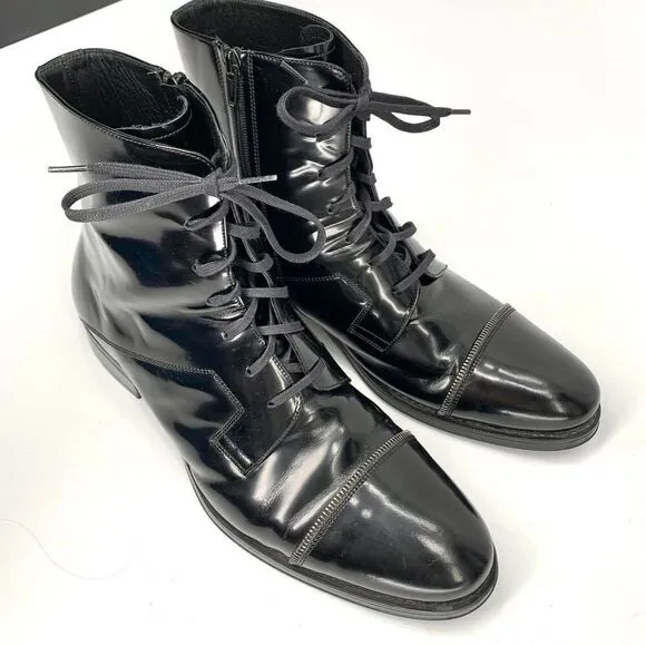 VERSACE ankle boots loafers patent leather black lace up 45 eur or 11 11.5 usa