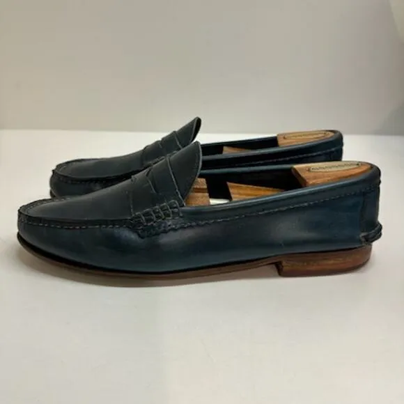 VERY GOOD Quoddy True Penny Loafers Blue Leather UNWORN HEELS Made in USA 9.5