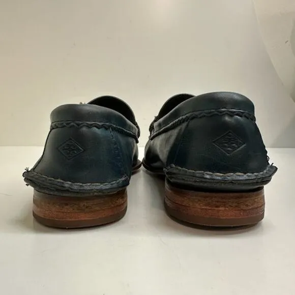 VERY GOOD Quoddy True Penny Loafers Blue Leather UNWORN HEELS Made in USA 9.5