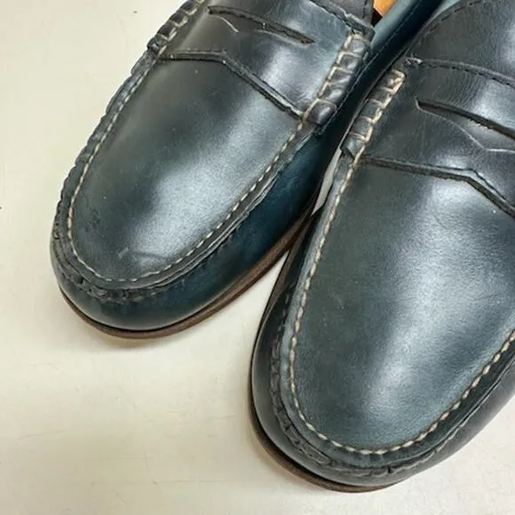 VERY GOOD Quoddy True Penny Loafers Blue Leather UNWORN HEELS Made in USA 9.5