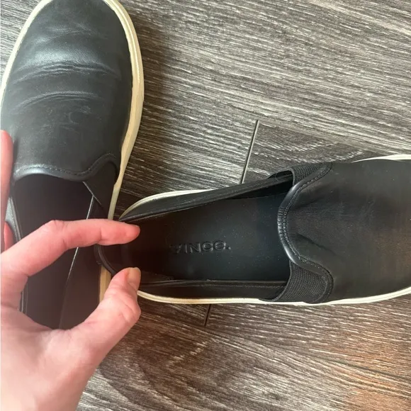 Vince Black Leather Loafers Slip-Ons