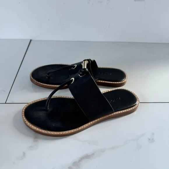 Vince Caelan Black Leather Slip-On Flat Sandals Women's Size 6