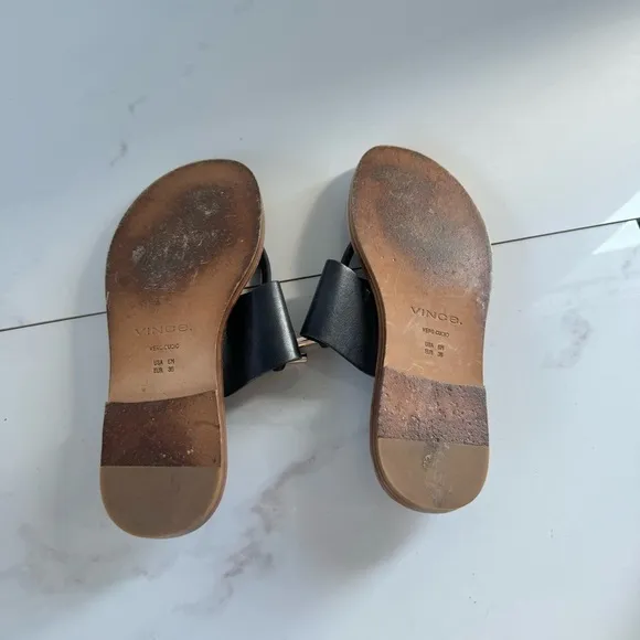 Vince Caelan Black Leather Slip-On Flat Sandals Women's Size 6