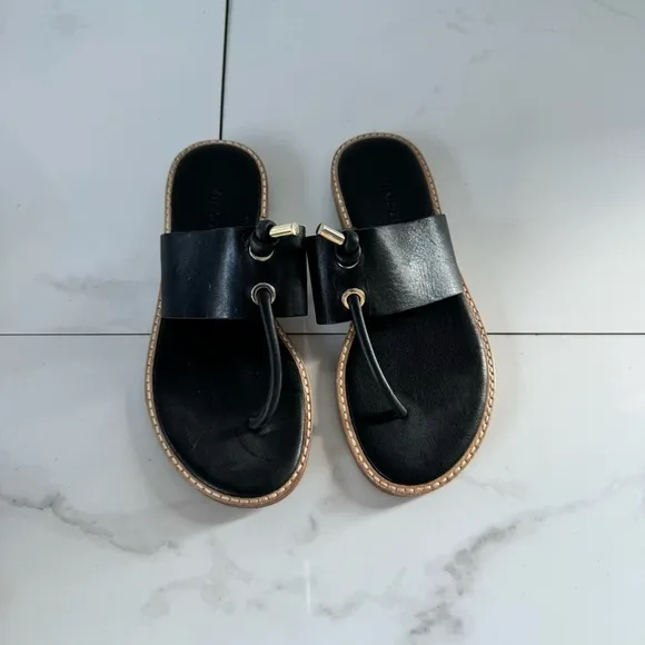 Vince Caelan Black Leather Slip-On Flat Sandals Women's Size 6