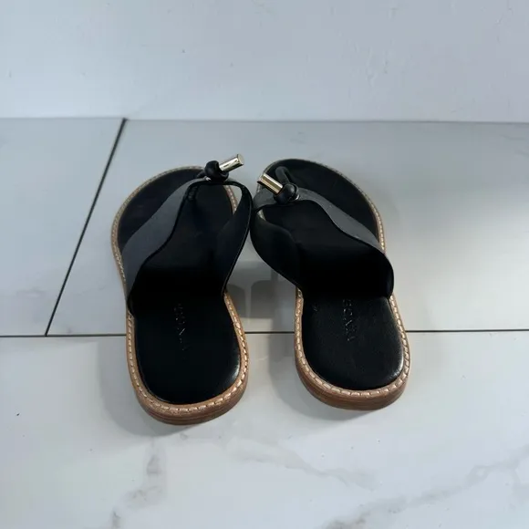 Vince Caelan Black Leather Slip-On Flat Sandals Women's Size 6