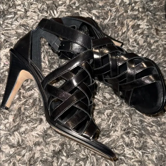 Vince Camuto Black Patent Leather High-Heeled Sandals