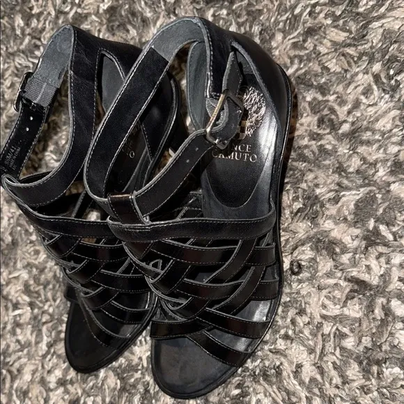 Vince Camuto Black Patent Leather High-Heeled Sandals