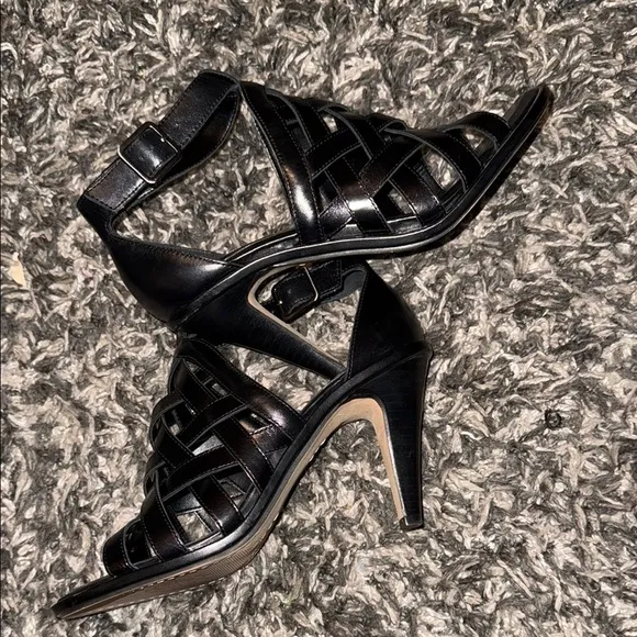 Vince Camuto Black Patent Leather High-Heeled Sandals