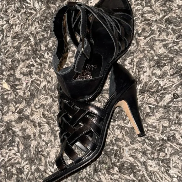Vince Camuto Black Patent Leather High-Heeled Sandals