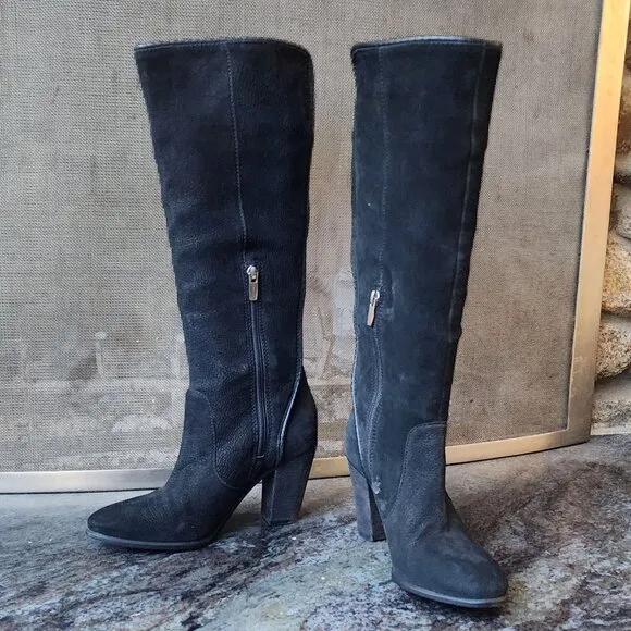 Vince Camuto Black Suede Tall Zip Boots Size 8M