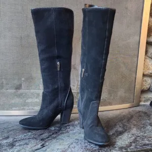 Vince Camuto Black Suede Tall Zip Boots Size 8M
