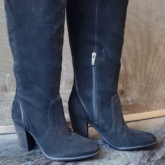 Vince Camuto Black Suede Tall Zip Boots Size 8M