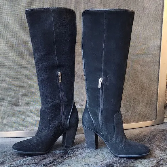 Vince Camuto Black Suede Tall Zip Boots Size 8M