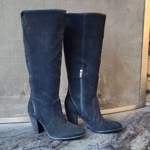 Vince Camuto Black Suede Tall Zip Boots Size 8M