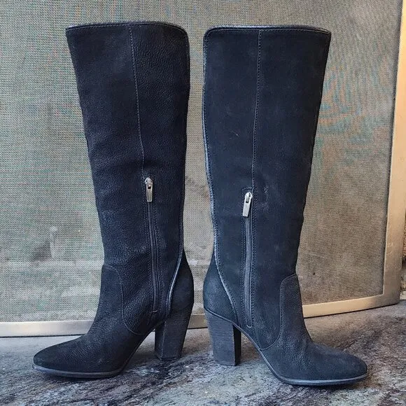 Vince Camuto Black Suede Tall Zip Boots Size 8M