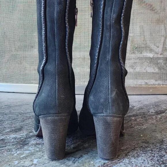 Vince Camuto Black Suede Tall Zip Boots Size 8M
