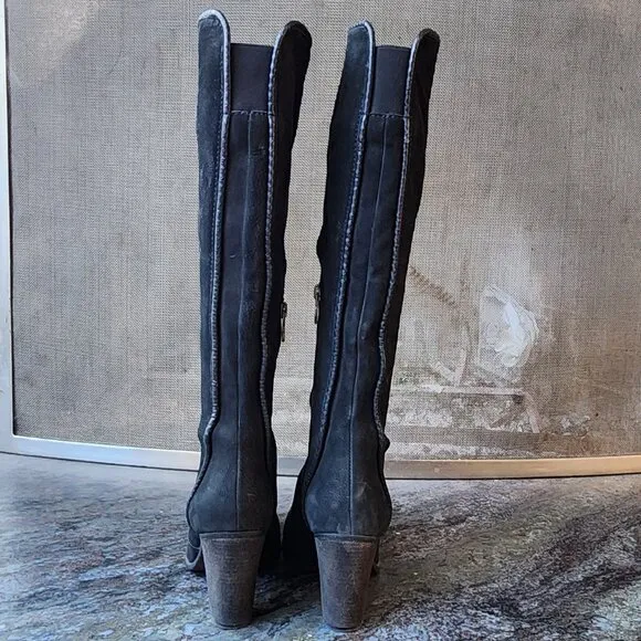 Vince Camuto Black Suede Tall Zip Boots Size 8M
