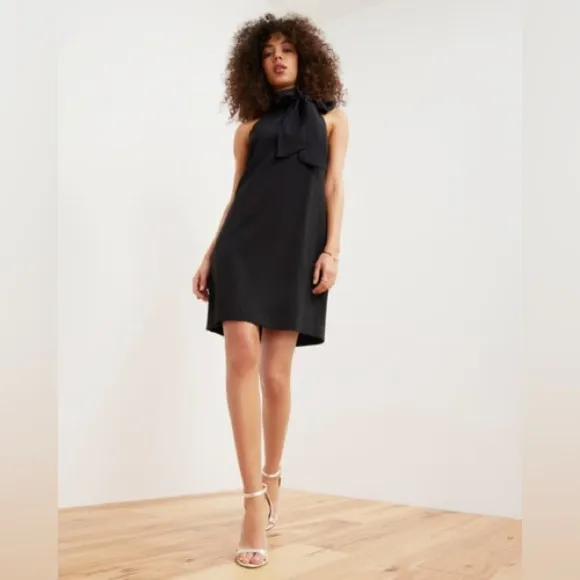 [vince camuto] bow high neck halter tie mini shift cocktail dress black 2