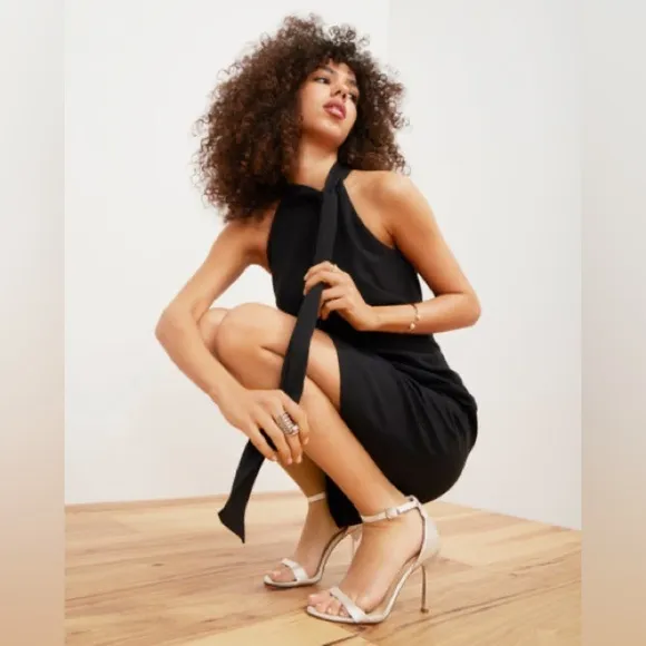 [vince camuto] bow high neck halter tie mini shift cocktail dress black 2