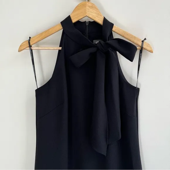 [vince camuto] bow high neck halter tie mini shift cocktail dress black 2