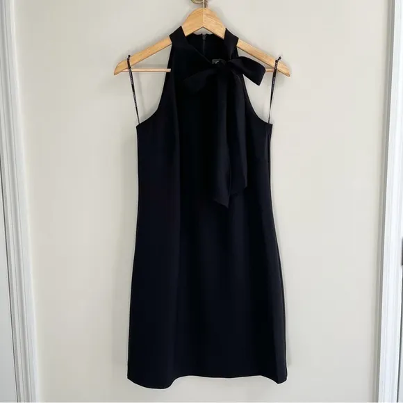 [vince camuto] bow high neck halter tie mini shift cocktail dress black 2