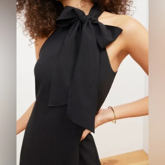 [vince camuto] bow high neck halter tie mini shift cocktail dress black 2