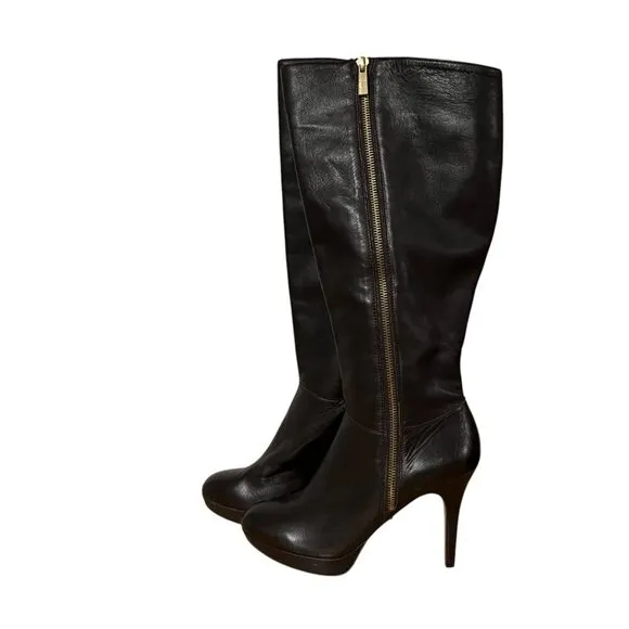 Vince Camuto Brown Leather Emilian Platform Hi Heel Knee High Boots Size 8.5