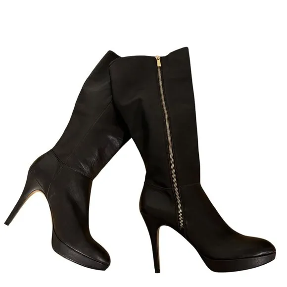 Vince Camuto Brown Leather Emilian Platform Hi Heel Knee High Boots Size 8.5
