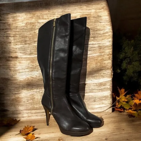 Vince Camuto Brown Leather Emilian Platform Hi Heel Knee High Boots Size 8.5
