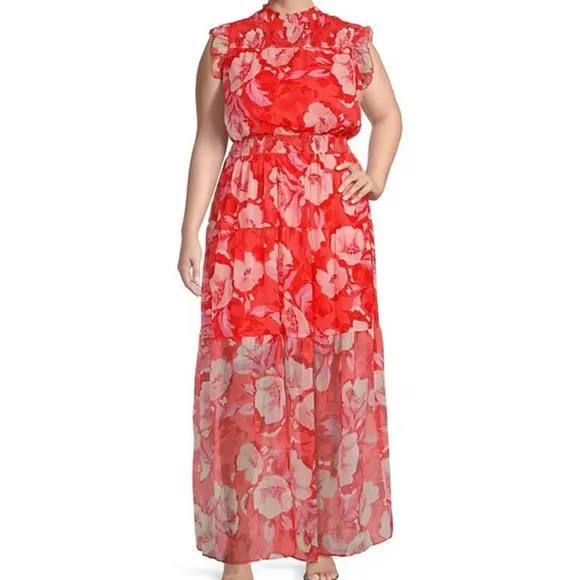 Vince Camuto Floral-Print Smocked Maxi Dress.
