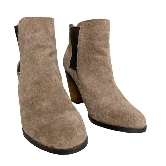 Vince Camuto Hessa Boots Suede Slip On Chelsea Ankle Ombre Heel Tan Size 8.5B