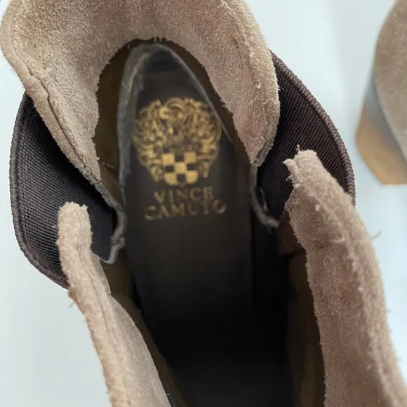 Vince Camuto Hessa Boots Suede Slip On Chelsea Ankle Ombre Heel Tan Size 8.5B