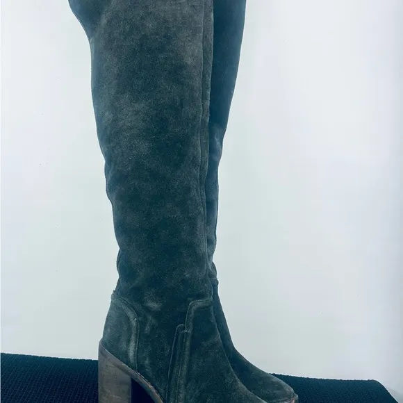 vince camuto tall  heeled grey suede boots