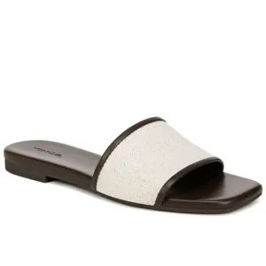 VINCE 'Debra-2B' Leather/Linen Slide Sandals, Clove/Linen