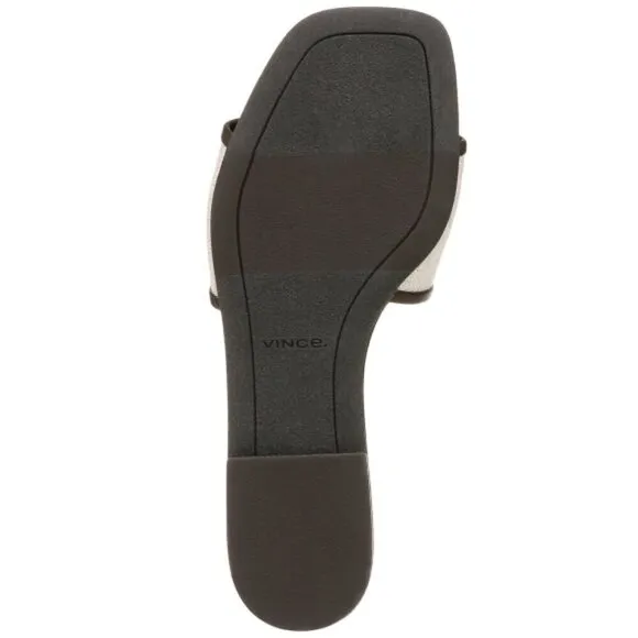 VINCE 'Debra-2B' Leather/Linen Slide Sandals, Clove/Linen