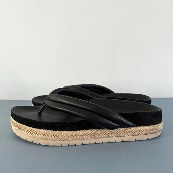 Vince Forest Black Espadrille Thong Platform Slide Sandals
