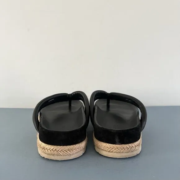 Vince Forest Black Espadrille Thong Platform Slide Sandals